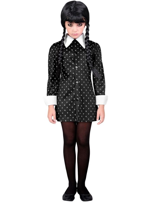 Wednesday Addams Jurkje Zwart Wit Gestipt Meisjes