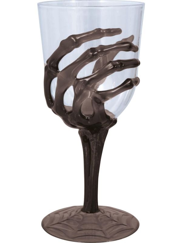 Wijnglas zwarte skelethand plastic 18,5 cm halloween