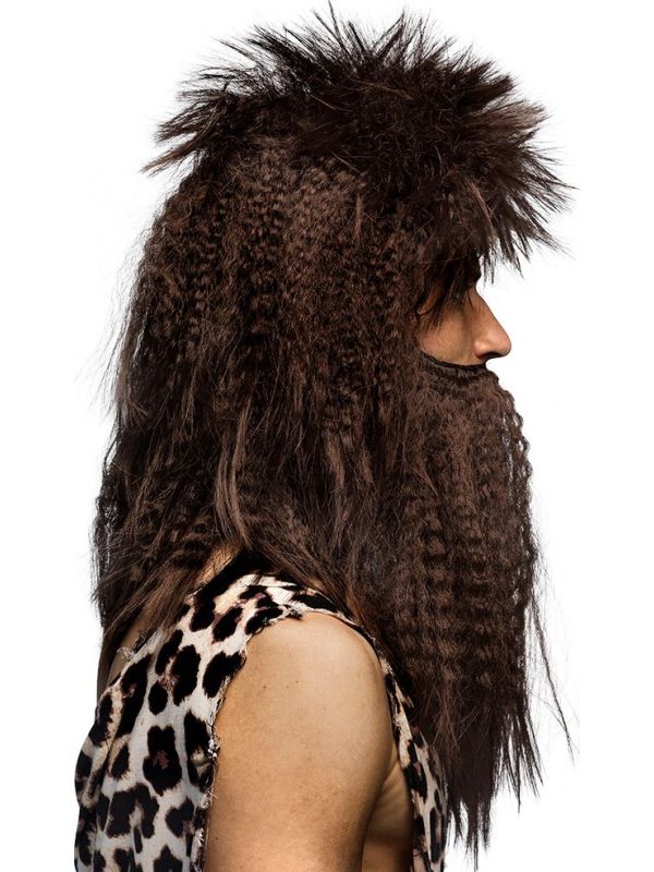 Widmann Holbewoner Pruik Met Baard – Bruin, Kunsthaar, Perfect Voor Carnaval, Themafeest Of Jungle-avontuur