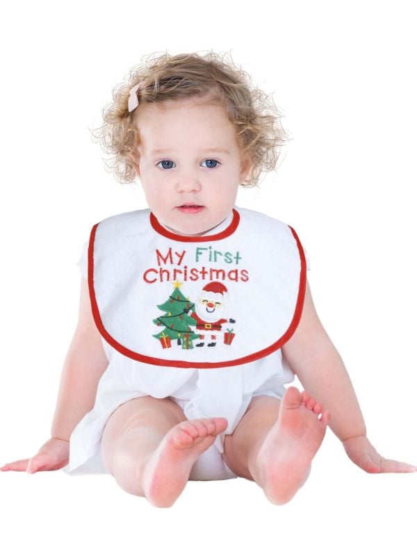 Wit kerst slabbetje baby my first christmas