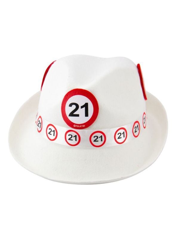Witte 21 jaar verkeersbord fedora hoed main product photo