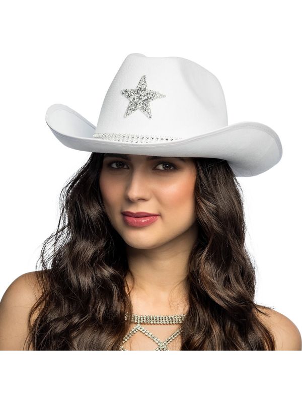 Witte Cowboyhoed met Glitter Ster