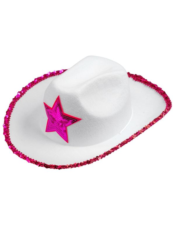 Witte Cowgirl Hoed met Roze Ster