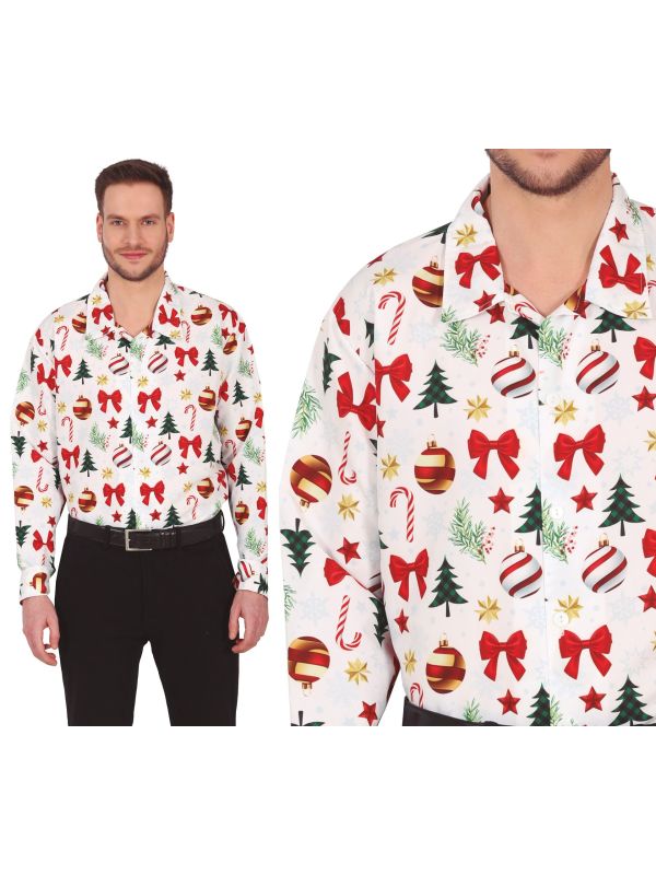 Witte foute kerstmis print overhemd strikjes heren main product photo