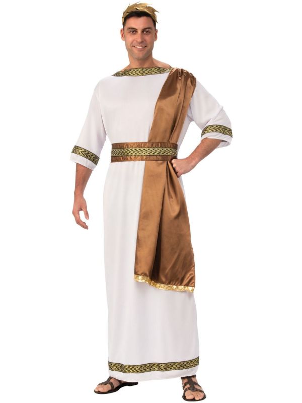 Witte Griekse Toga met Bruine Sjerp Heren