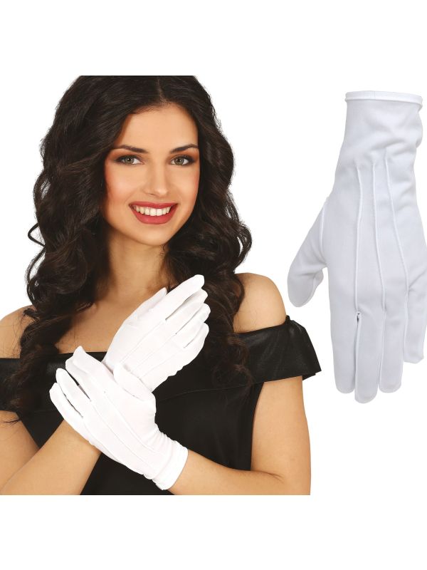 Witte handschoenen met knoopsluiting 24 cm