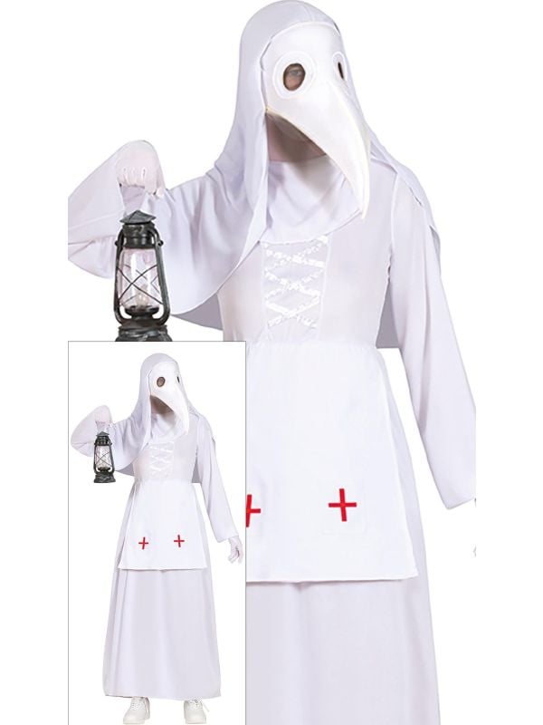 Witte pest dokter jurk halloween dames