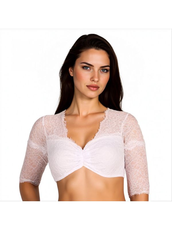 Witte Tiroler V-hals Blouse Kant Dames