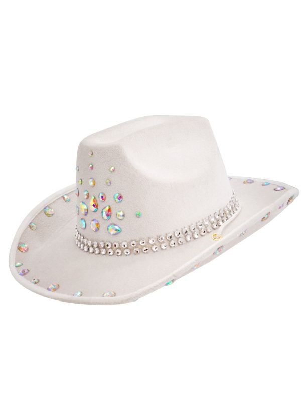 Witte Western Cowboyhoed met Glinster Steentjes
