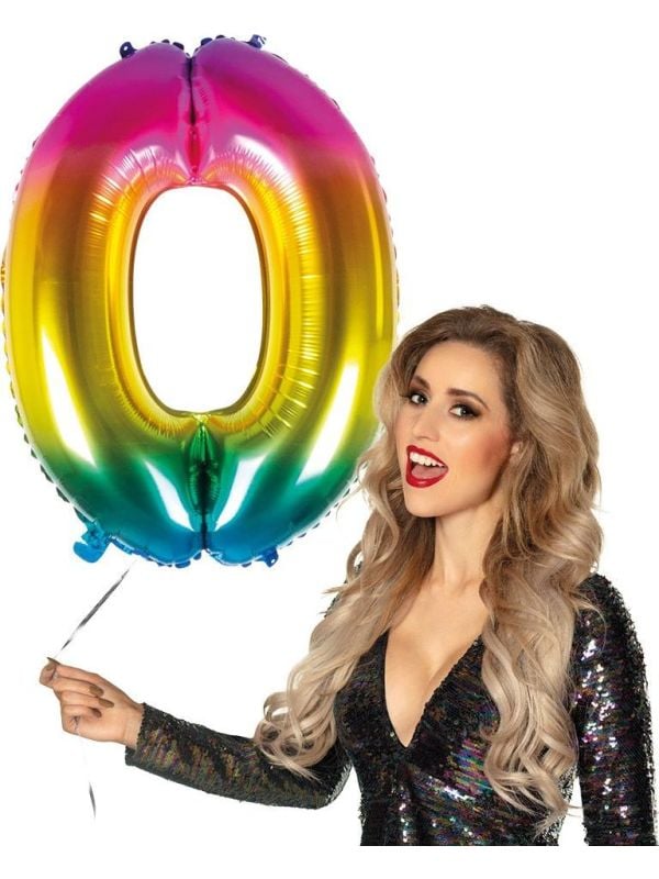 XXL regenboog ballon cijfer 0