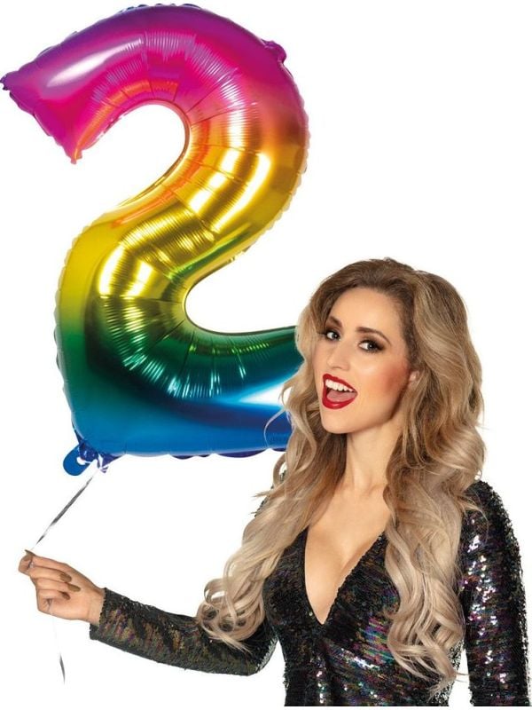 XXL regenboog ballon cijfer 2