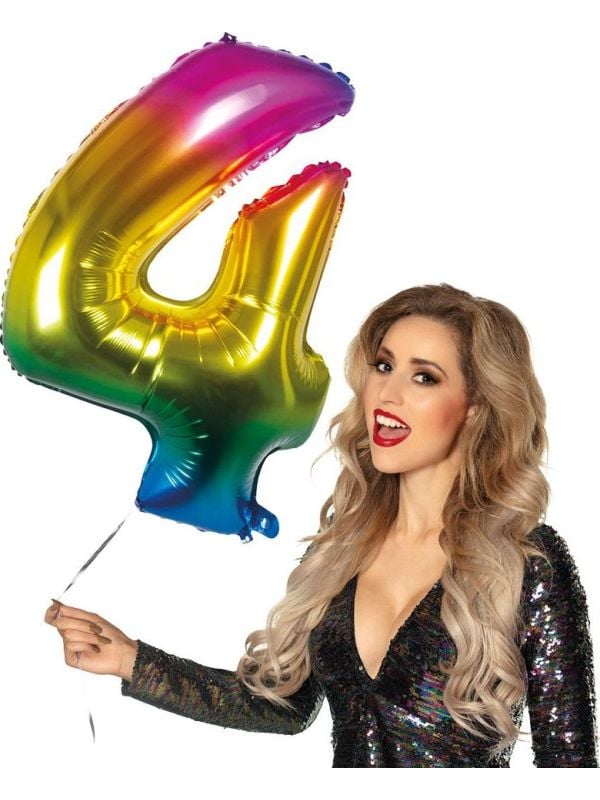 XXL regenboog ballon cijfer 4