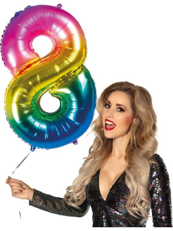 XXL regenboog ballon cijfer 8