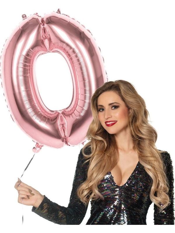 XXL rosegoud ballon cijfer 0