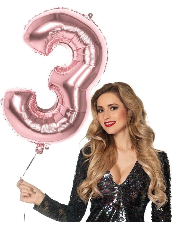 XXL rosegoud ballon cijfer 3