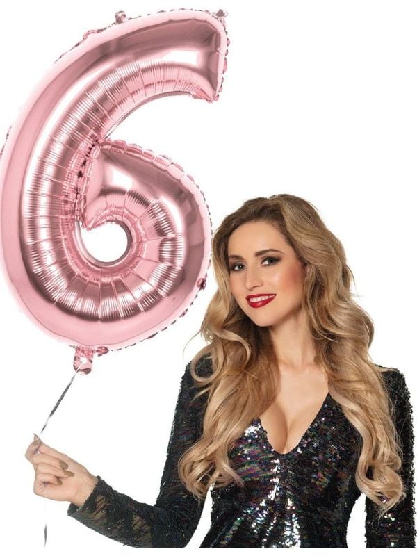 XXL rosegoud ballon cijfer 6