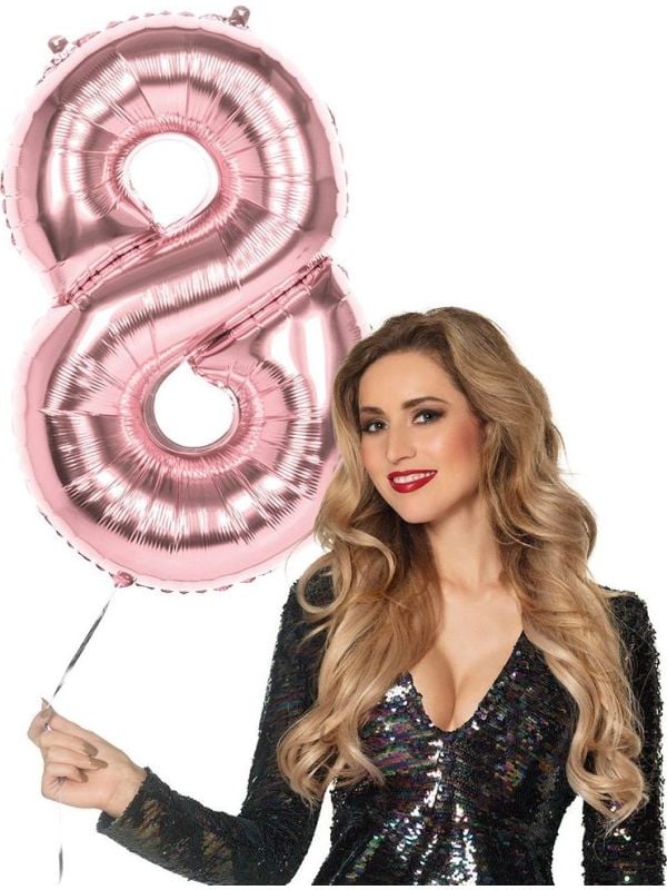 XXL rosegoud ballon cijfer 8