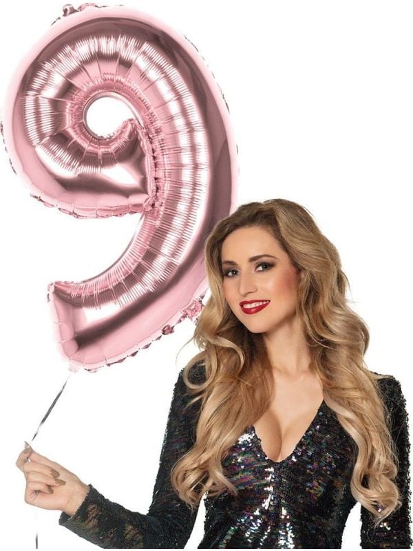 XXL rosegoud ballon cijfer 9