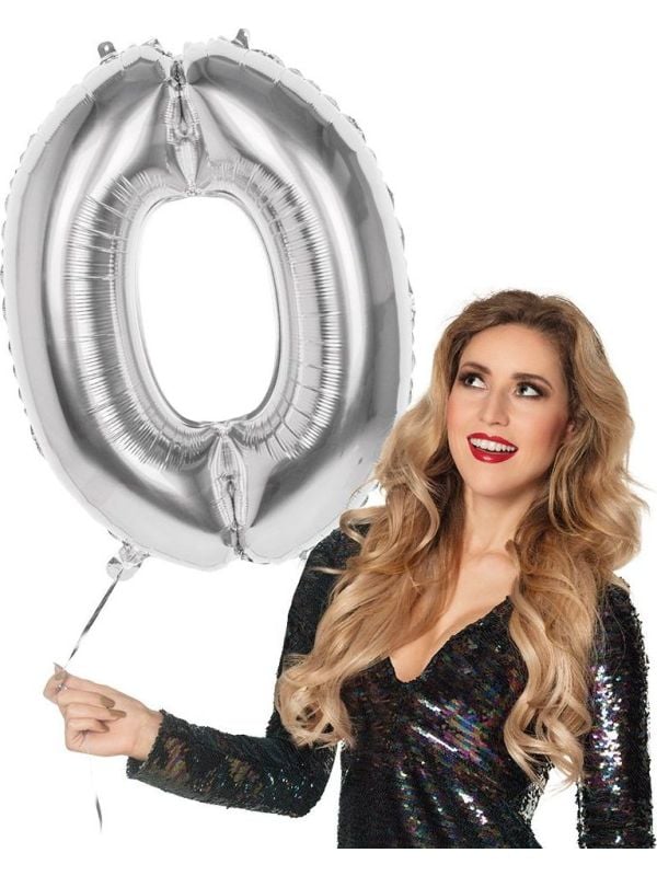 XXL zilveren ballon cijfer 0