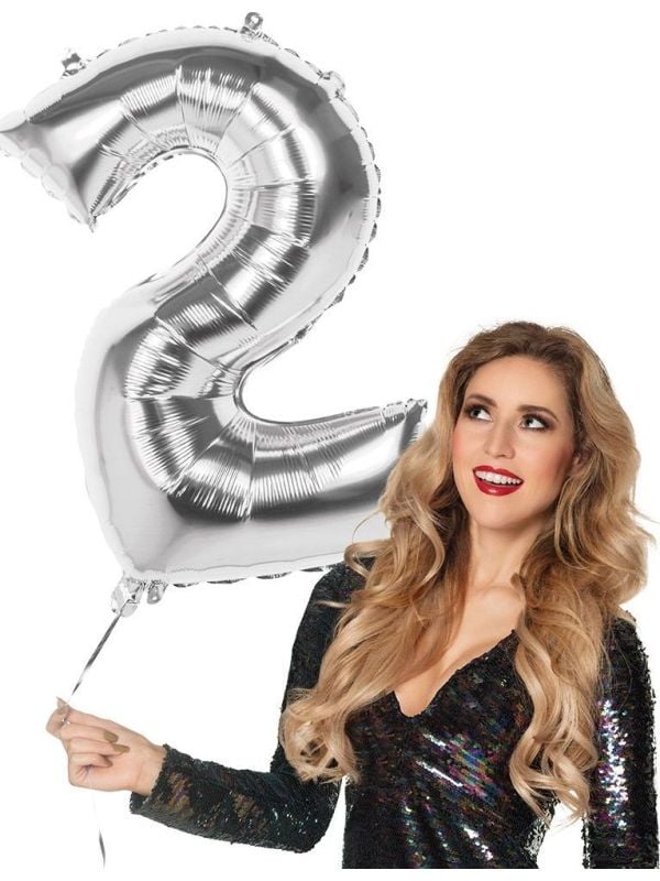 XXL zilveren ballon cijfer 2