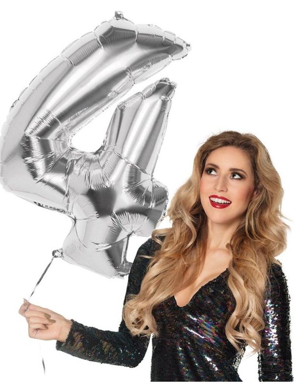XXL zilveren ballon cijfer 4