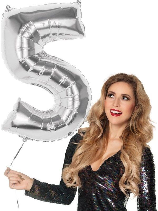 XXL zilveren ballon cijfer 5