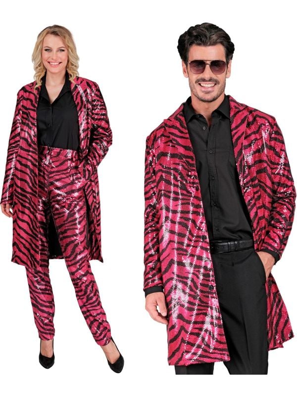 Zebraprint pailletten jas roze