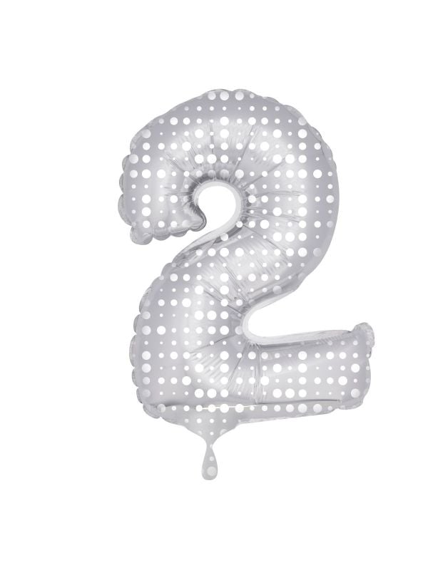Zilver met witte stippen cijfer 2 folieballon main product photo