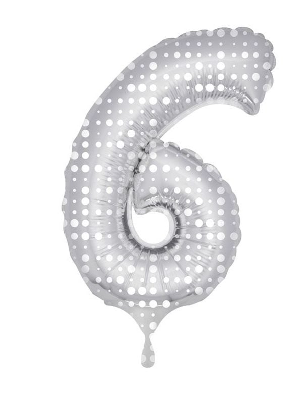 Zilver met witte stippen cijfer 6 folieballon main product photo