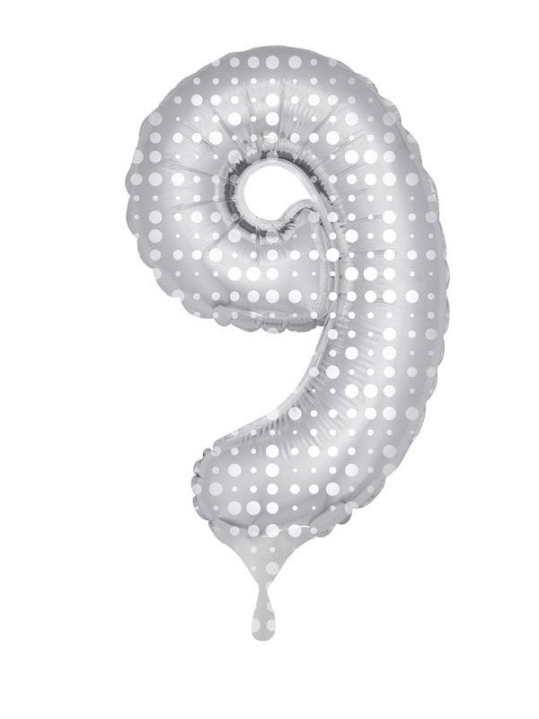 Zilver met witte stippen cijfer 9 folieballon main product photo