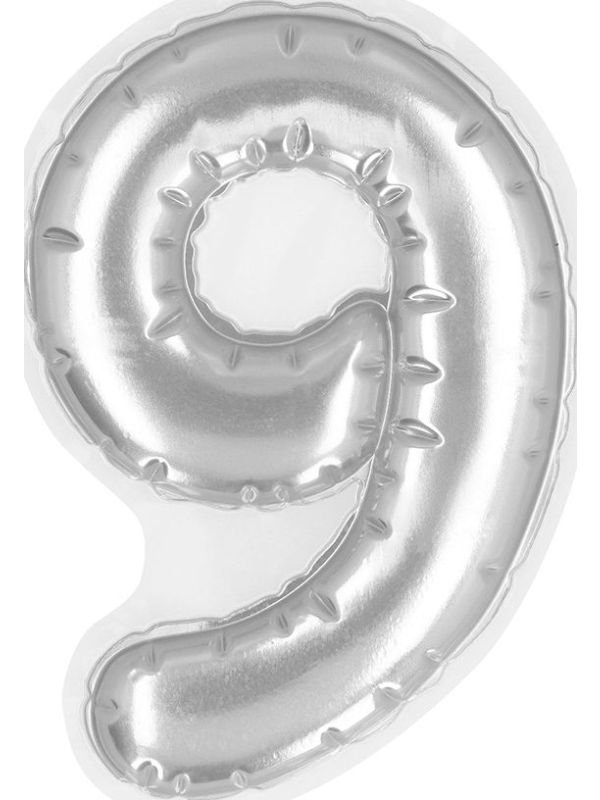 Zilveren Folieballon Sticker Cijfer '9' main product photo