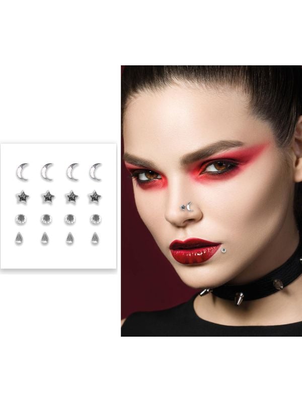 Zilveren gezichtstickers nep piercings
