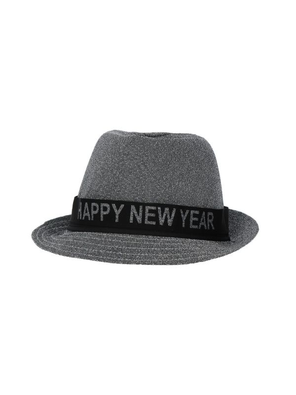 Zilveren happy new year fedora hoed