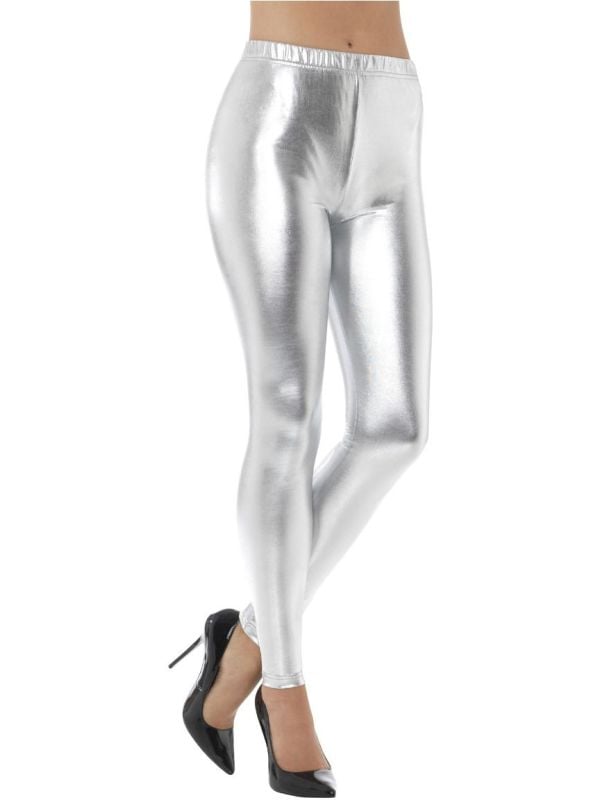 Zilveren jaren 80 metallic leggings