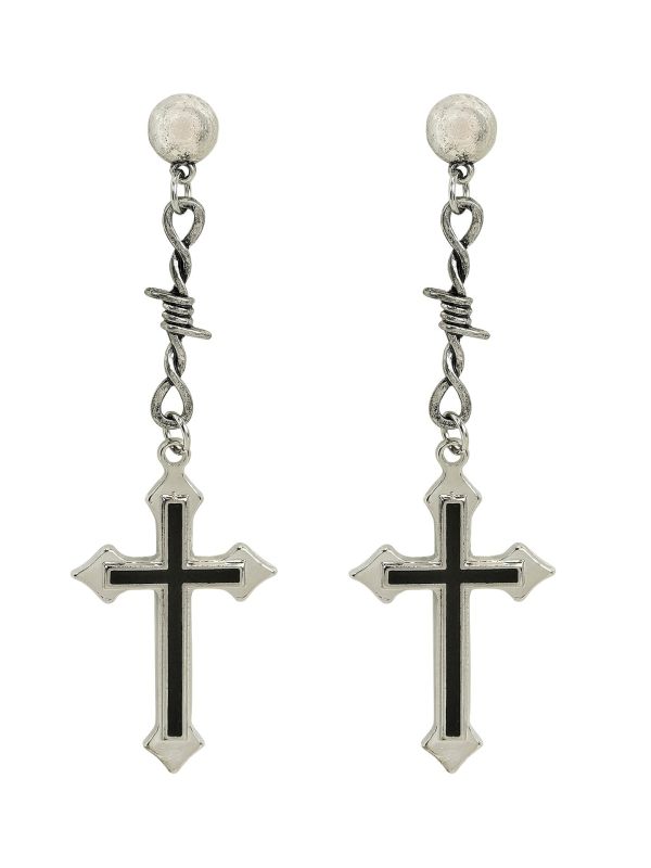 Zilveren Oorbellen met Hanger Kruis Zwart