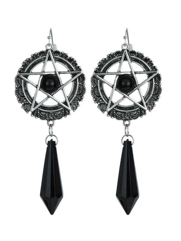 Zilveren Oorbellen Ster met Zwarte Hanger