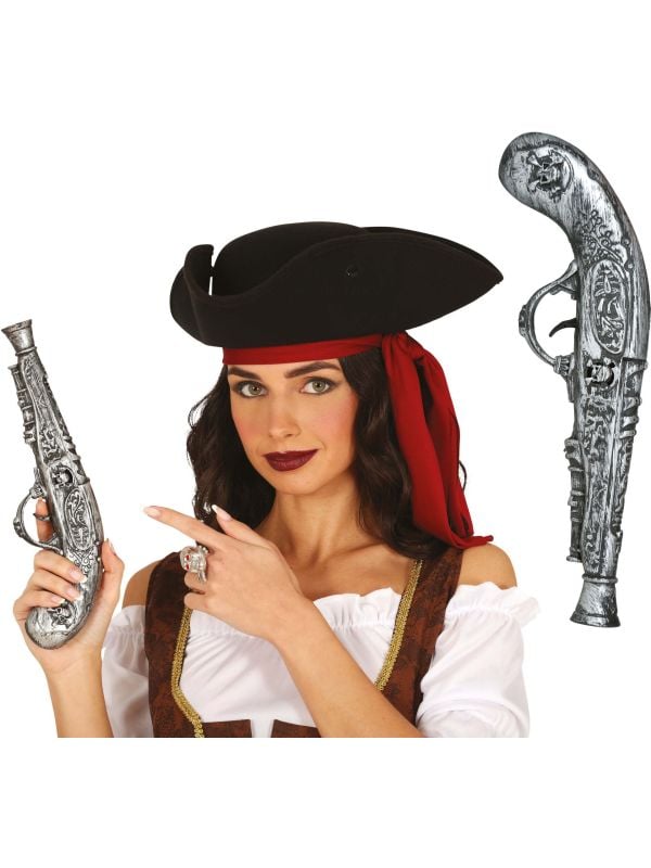 Zilveren Piratenpistool 30 Cm