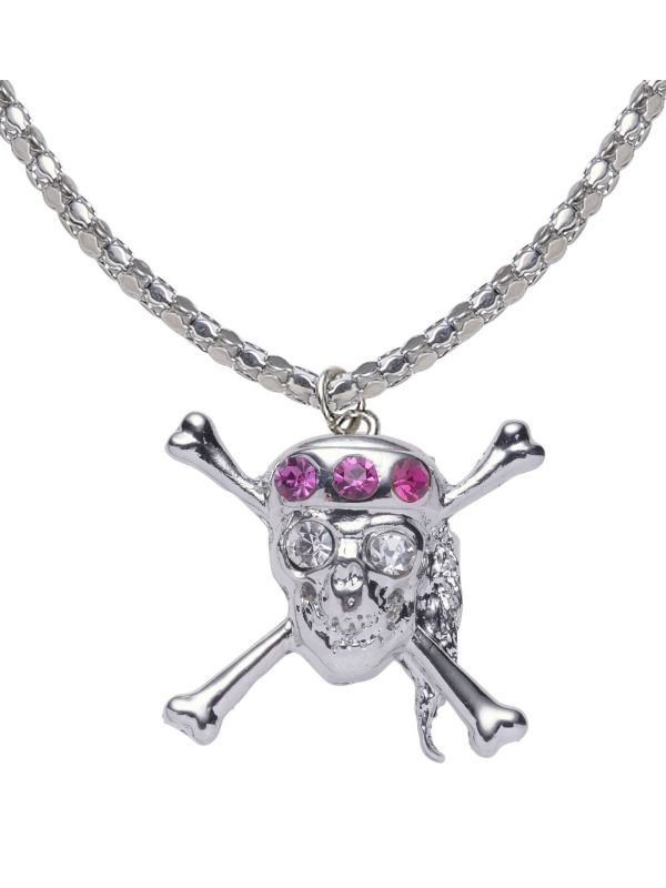 Zilveren schedel ketting met strass steentjes main product photo