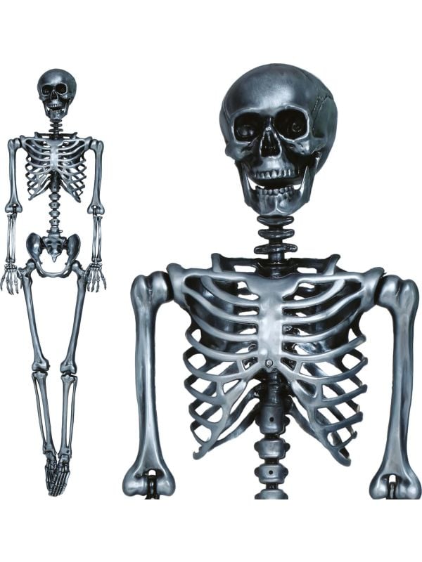 Zilveren skelet decoratie 90 cm halloween