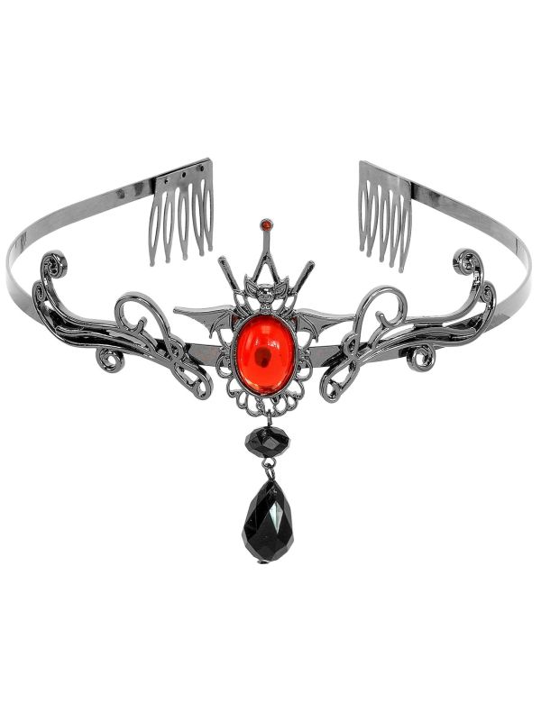 Zilveren Tiara met Stenen Rood Zwart