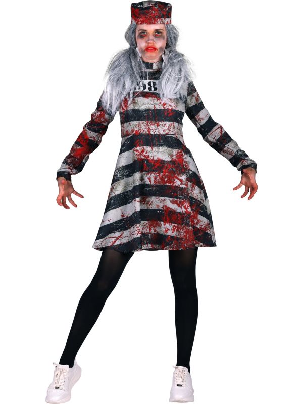 Zombie Gevangene Kostuum Dames met Bloed Halloween
