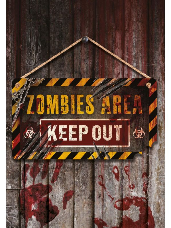 Zombie waarschuwing bord 35 x 20 cm halloween