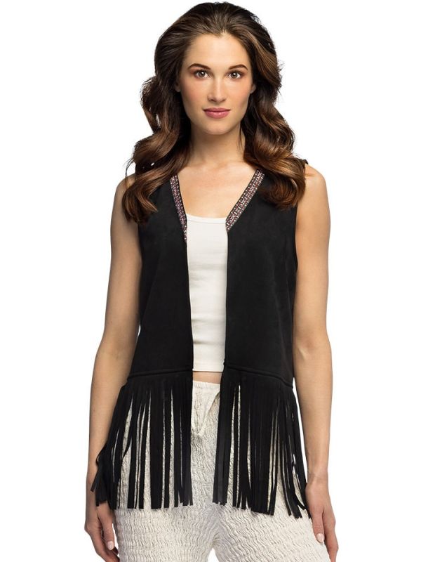 Zwart 70's Boho Franje Vest Dames
