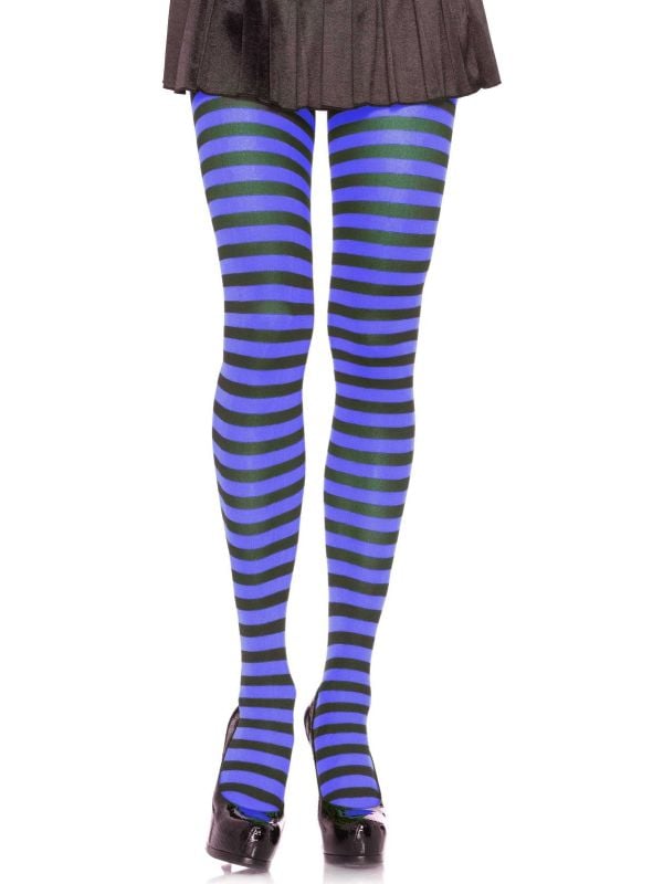 Zwart blauwe nylon gestreepte panty