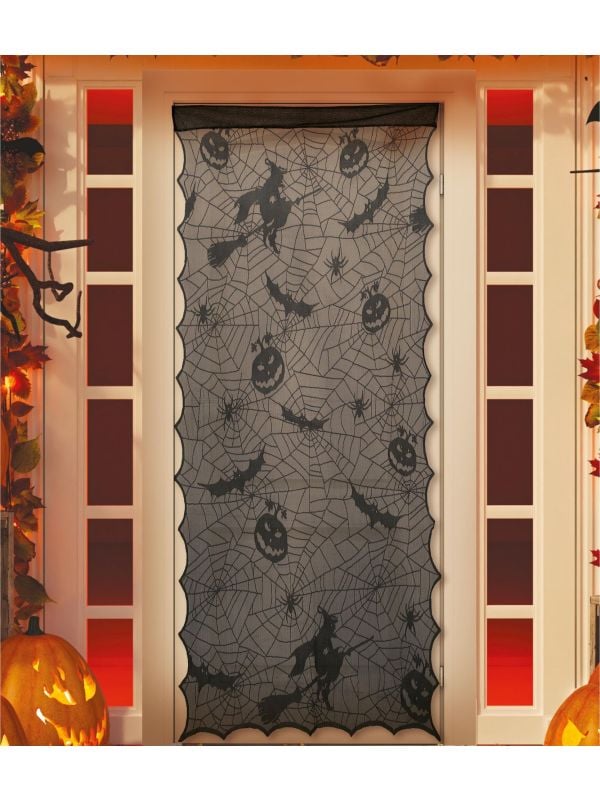 Zwart deurgordijn halloween figuren 194 x 100 cm