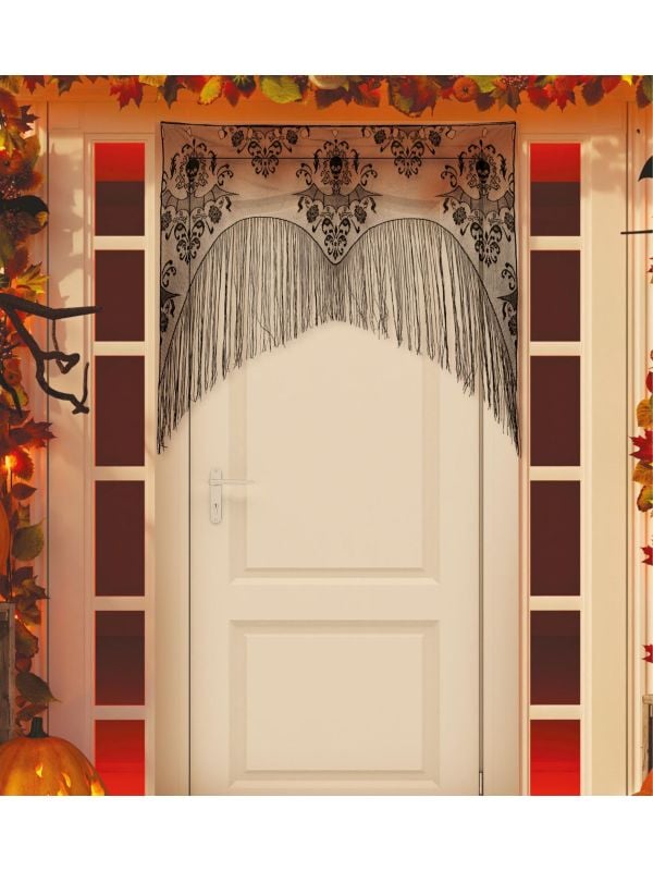 Zwart deurgordijn vleermuizen 95 x 100 cm halloween