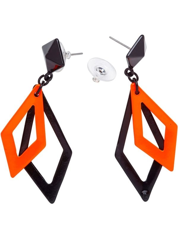 Zwart en neon oranje disco oorbellen