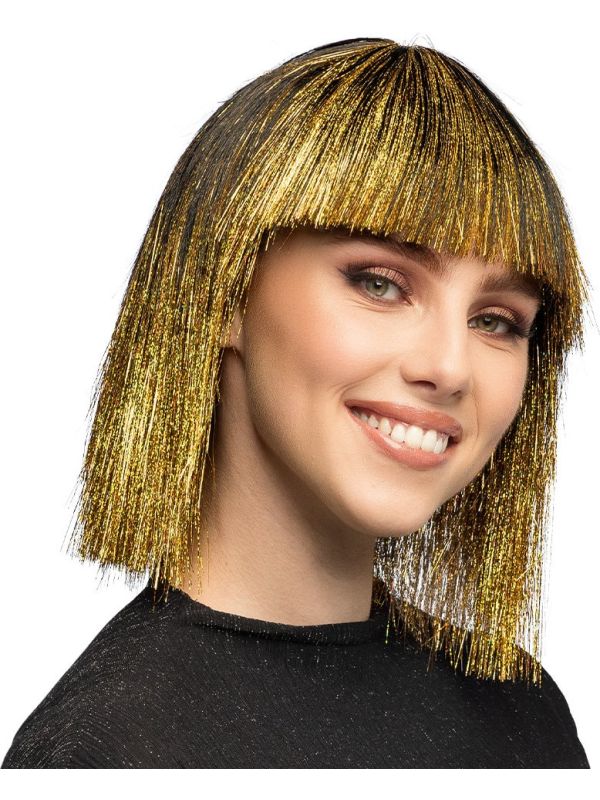 Zwart Gouden Tinsel Pruik Dames
