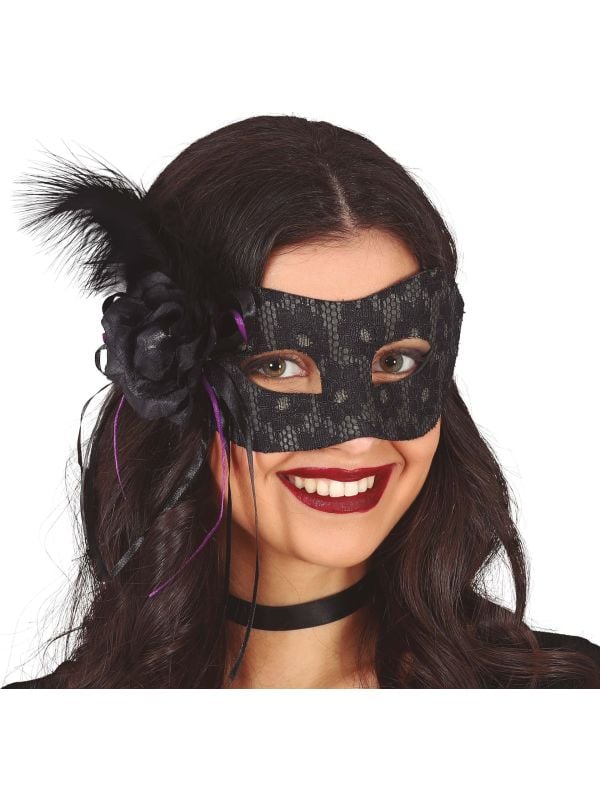 Zwart oogmasker met veer main product photo