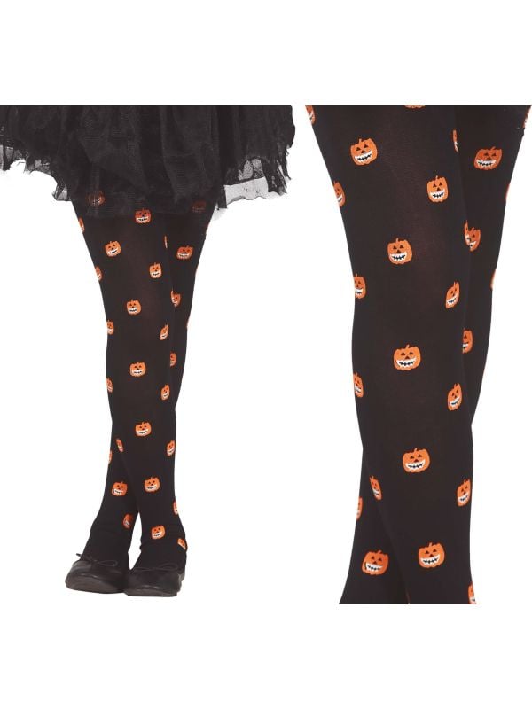 Zwart oranje pompoen panty kind halloween